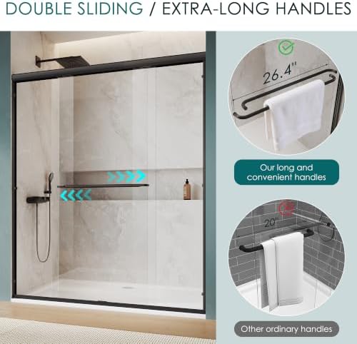 ELEGANT Double Sliding Shower Door 56-60" W x 72" H, Semi-Frameless Bypass - Image 3
