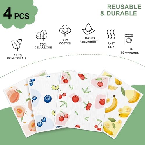 Swedish Dishcloths for Kitchen, Reusable Paper Towels, 4 Pack - Image 3