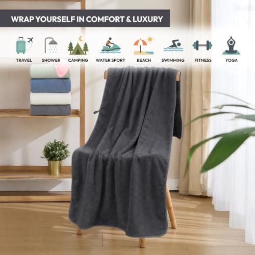 JML Bath Towels with Hanging Loop, 2 Pack, 27x55 in, Microfiber, Dark Gray - Image 5