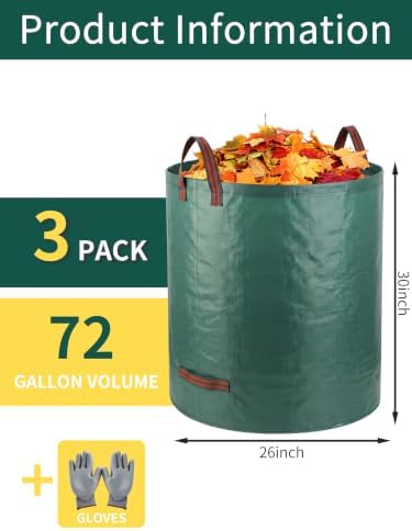 3Pack 72Gal Tear-Resistant Reusable Yard Waste Bags - Image 2