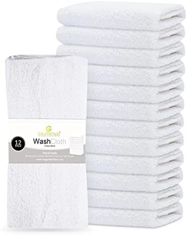 GOLD TEXTILES 12 Pack Economy White Washcloths Set by GOLDTEXTILES