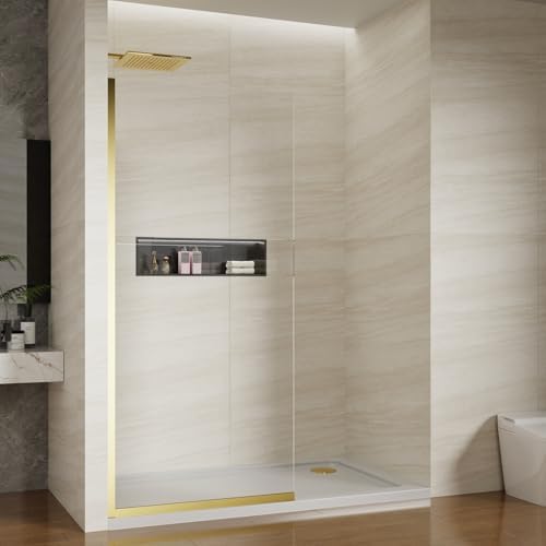 Shower Screen 34" x 74" Shower Wall Panel Brushed Gold by ViivppaiShowerDoors