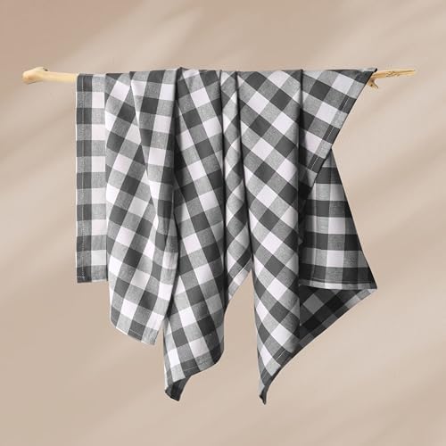 Gingham Checked Kitchen Towels 12 Pack, 100% Cotton, Absorbent Dish Towel - Image 3