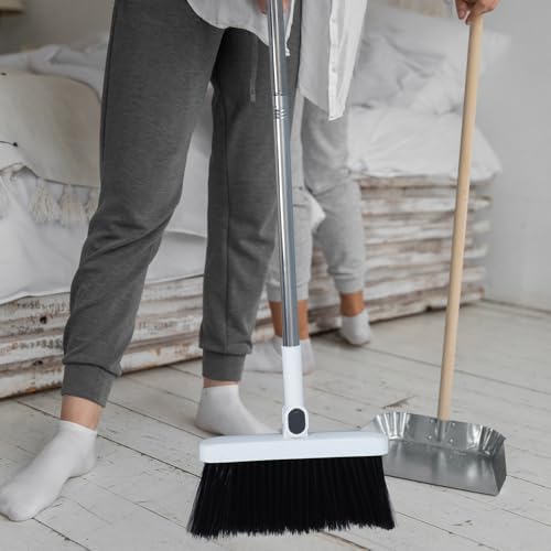 White Dustpan and Brush Set, 36.7 Inch Long Handle Sweeper - Image 6