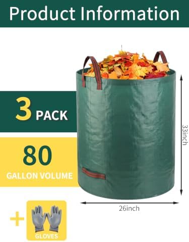 3 Pack 80Gal Tear-Resistant Reusable Yard Waste Bags - Image 2