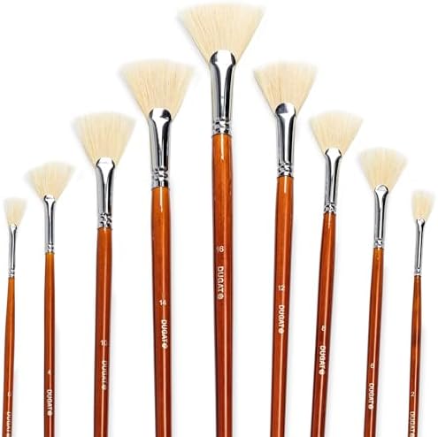 DUGATO Hog Hair Fan Paint Brush Set, 9-Piece Long Handle Brushes by DUGATO