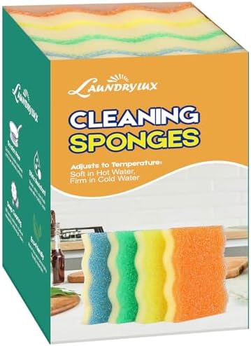 LAUNDRYLUX Scrub Sponge, 4 Pack Dual-Sided Temperature-Responsive Scrubber by LAUNDRYLUX