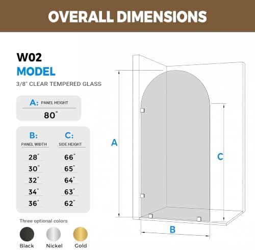 Extra Tall Shower Glass Panel Arched, 30 x 80 inch Shower Screen Fixed - Image 2