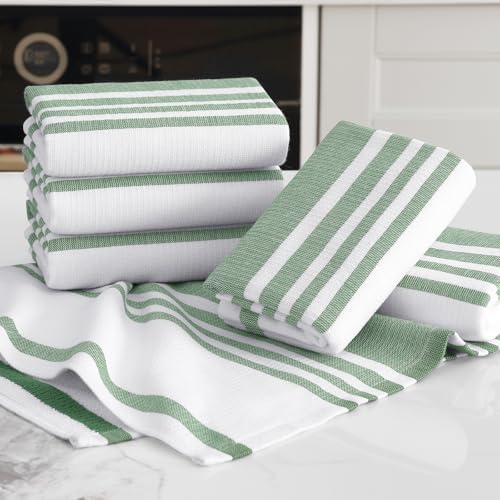 Homaxy Premium Cotton Stripe Kitchen Towels 3 Pack, Grass Green - Image 5