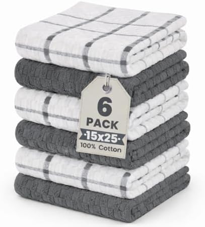 GOLD TEXTILES Kitchen Towels 6 Pack, Waffle Weave Cotton by GOLDTEXTILES