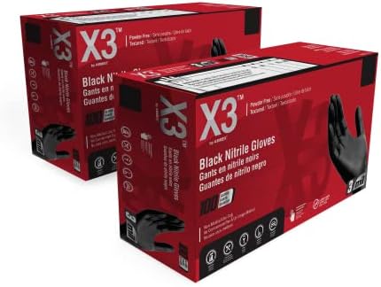 X3 Nitrile Disposable Gloves Latex Free 3 mil Black by X3