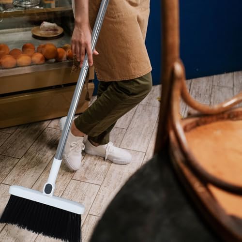 White Dustpan and Brush Set, 36.7 Inch Long Handle Sweeper - Image 4