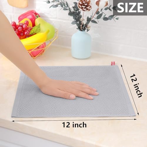 Homaxy 100% Cotton Waffle Weave Kitchen Dish Cloths, Light Gray - Image 5