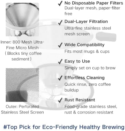 Pour Over Coffee Dripper Dual Stainless Steel Reusable Filter Coffee Maker - Image 5