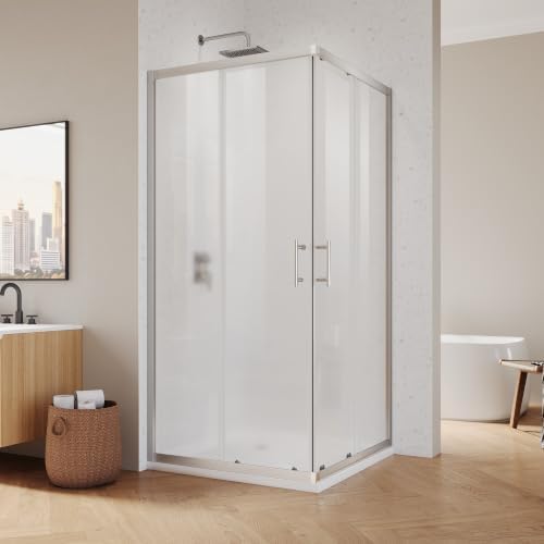 ELEGANT 36" D x 36" W x 72" H Corner Double Sliding Shower Door, Brushed Nickel by ELEGANT