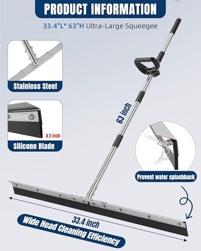 33.4" Large Floor Squeegee for Concrete, Heavy Duty Silicone Blade - Image 2