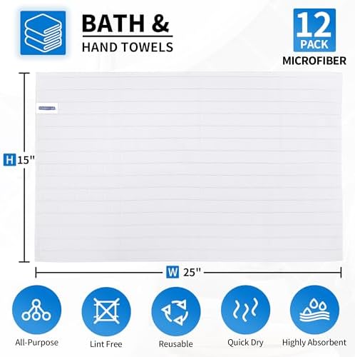 Hand Towels, 12 Pack 25''*15'' White Microfiber Kitchen Bathroom Hand Towels - Image 2