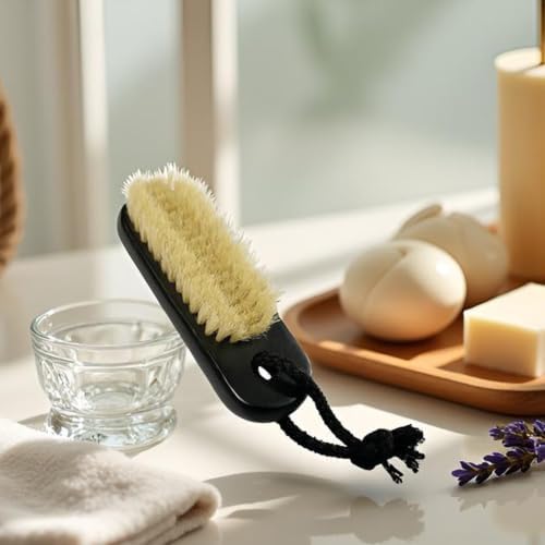 Wooden Nail Brush Cleaner with 100% Natural Boar Bristles Black - Image 5