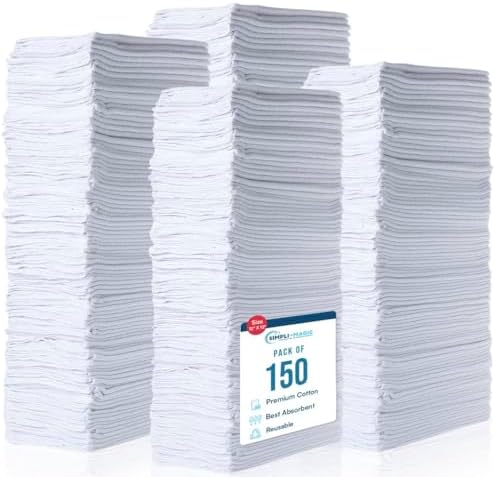 Simpli-Magic Cotton Shop Towels 14"x12" – White Reusable Cleaning Shop Rags by Simpli-Magic