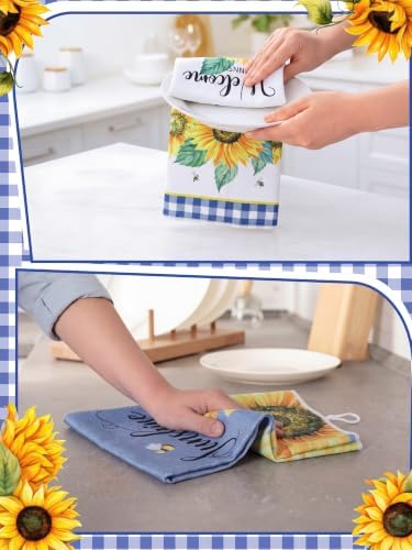 Bencailor 4 Pcs Sunflower Kitchen Towels Summer Housewarming Gift - Image 2