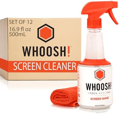 WHOOSH! Screen Shine Pro – TV Screen Cleaner & Cloth, 16.9 fl oz by WHOOSH