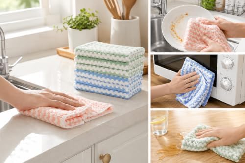 Microfiber Cleaning Towels 5 Pack Assorted Colors Textured Design - Image 3