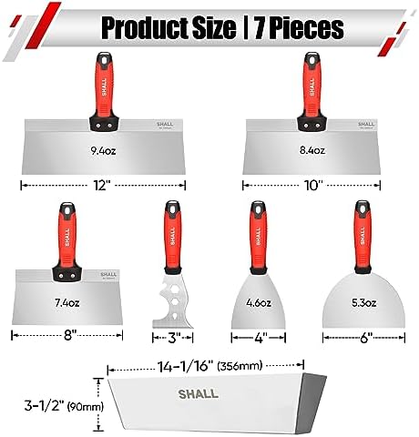SHALL Drywall Tool Kit, Taping Knife, Painter Scraper Tool & 12" Mud Pan - Image 2