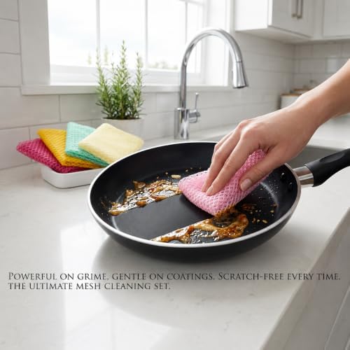 OliviaTree 5 Pack Dish Washing Net Cloths, Quick Dry Mesh Net Scourer Pads - Image 3