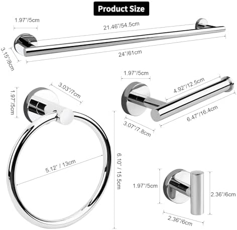 Polished Chrome Bathroom Hardware Accessories Set 5 Piece, Stainless Steel Bath - Image 7