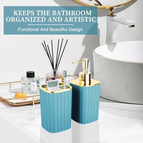 RRM Bathroom Soap Dispenser and Toothbrush Holder Set, Teal Blue - Image 5