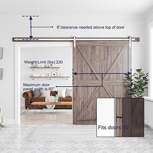 SMARTSTANDARD 10 Feet Brushed Nickel Barn Hardware Kit, Fit 60" W Door - Image 5