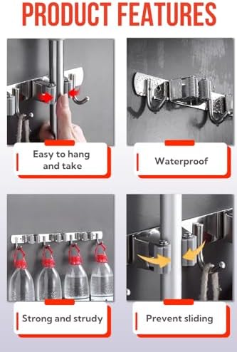Mop and Broom Holder Wall Mount, Upgraded Broom Hanger Wall Mount, Stainless - Image 2