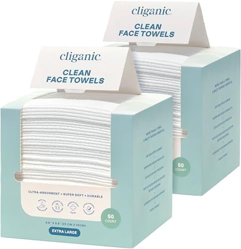 Cliganic Face Towels XL, Disposable Makeup Remover, Soft Dry Wipes, 100 ct by Cliganic