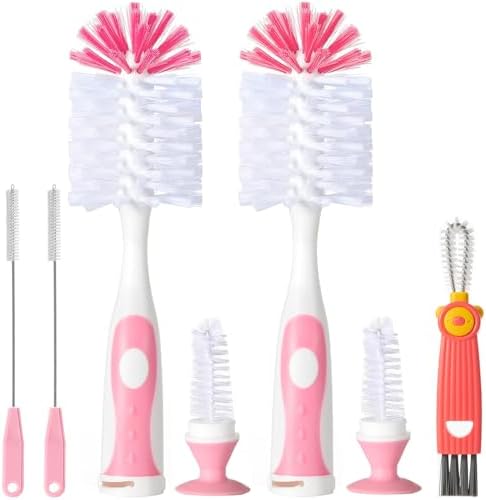 Baby Bottle Brush Set with Suction Base, Hidden Cleaner & Straw Brush by AnivonaDirect