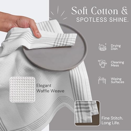 Waffle White & Grey Kitchen Towels 12 Pack, 100% Cotton, 16x26 inches, Quick - Image 3