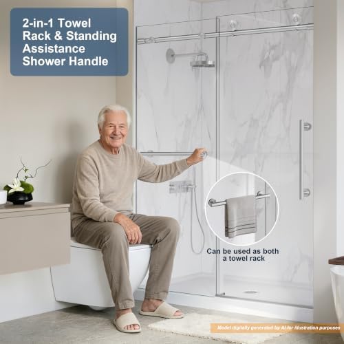 Frameless Sliding Shower Doors 49-54" Wx76 H, 5/16" Brushed Nickel - Image 5