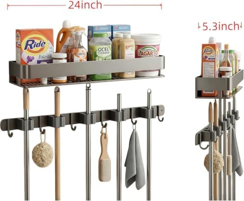 24 Inch Mop and Broom Holder Wall Mount, Broom Hanger Organizer - Image 3