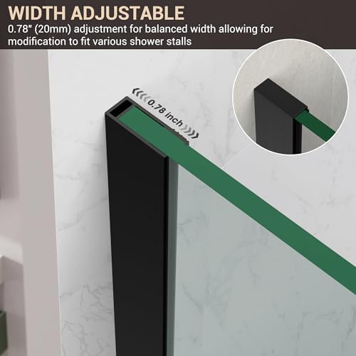 36" W x 76" H Frameless Fixed Glass Shower Door, Matt Black - Image 2