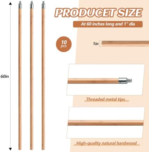 Barydat 10 Pack 60 Inch Lacquered Wood Broom Handle Bulk - Image 2