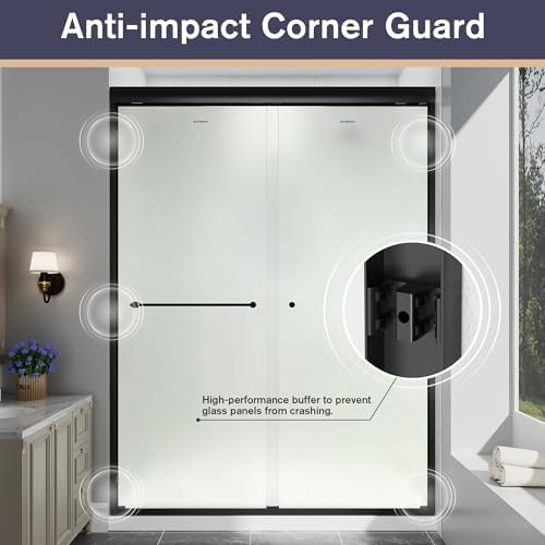 49"-54" W x 70" H Double Sliding Frosted Shower Door Matte Black - Image 4