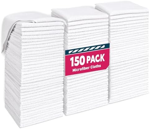 TEAWOO White Microfiber Towels- 150 Pack, Microfiber Cleaning Cloths Bulk by TEAWOO