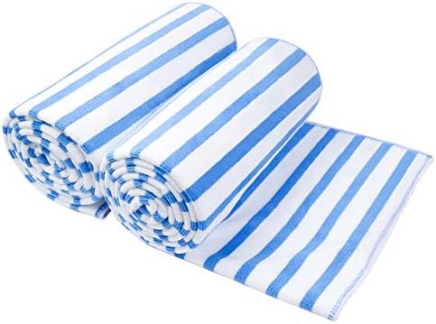 JML Microfiber Beach Towels, 2 Pack, Cabana Stripe Blue by JML