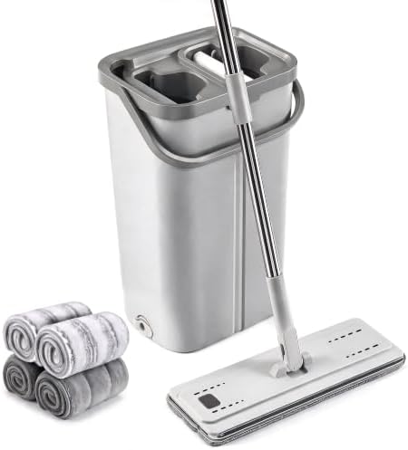 Midyb Mop and Bucket with Wringer Set, Hands Free Flat Mop System by Midyb
