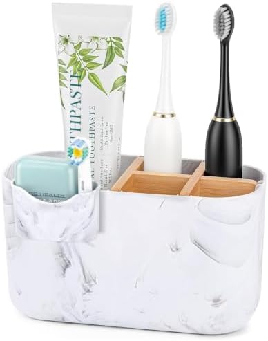 GFWARE Marble Toothbrush Holder, Bathroom Storage Organizer by GFWARE