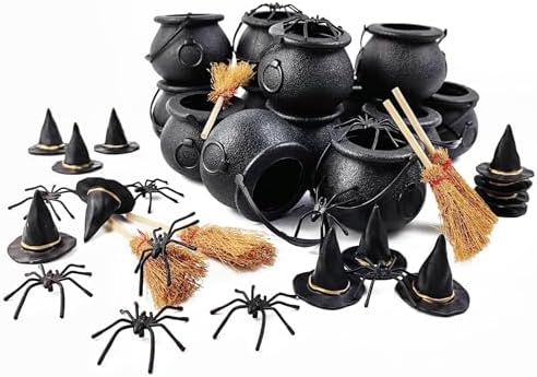 ROYHOO 48PCS Halloween Mini Witch Cauldron Set- 12 Pack Small Plastic Black - Image 4