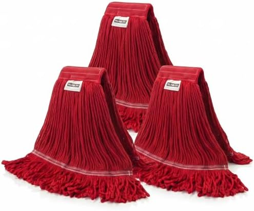 Heavy Duty Commercial String Mop Heads, 3 Pack Cotton Red Mop Head Replacement by KLHB-YF