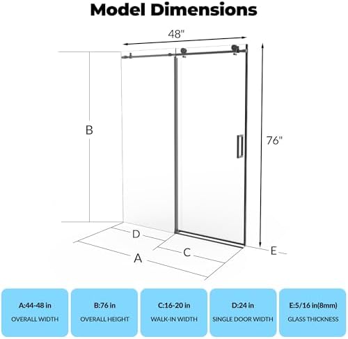 Garvee Sliding Shower Door 44-48 inch W x 76 inch H - Image 2
