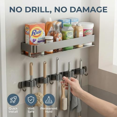 24 Inch Mop and Broom Holder Wall Mount, Broom Hanger Organizer - Image 6