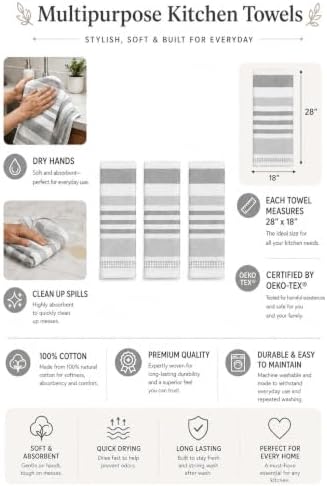 Serafina Home Grey White Kitchen Hand Dish Towels: Oversized 28" x 16" - Image 4