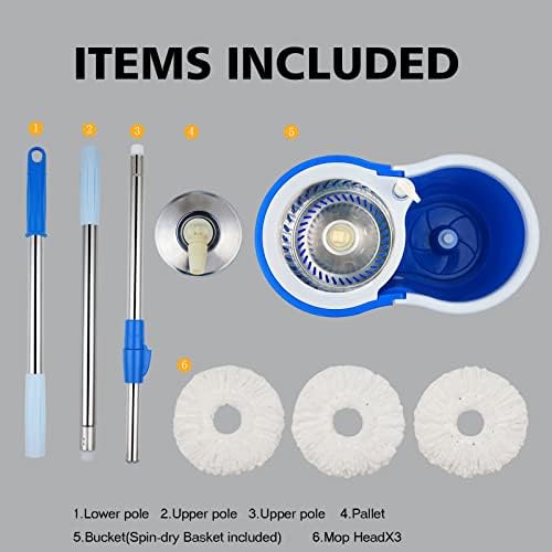 Spin Mop and Bucket with Wringer Set, 3 Microfiber Mop Heads - Image 6